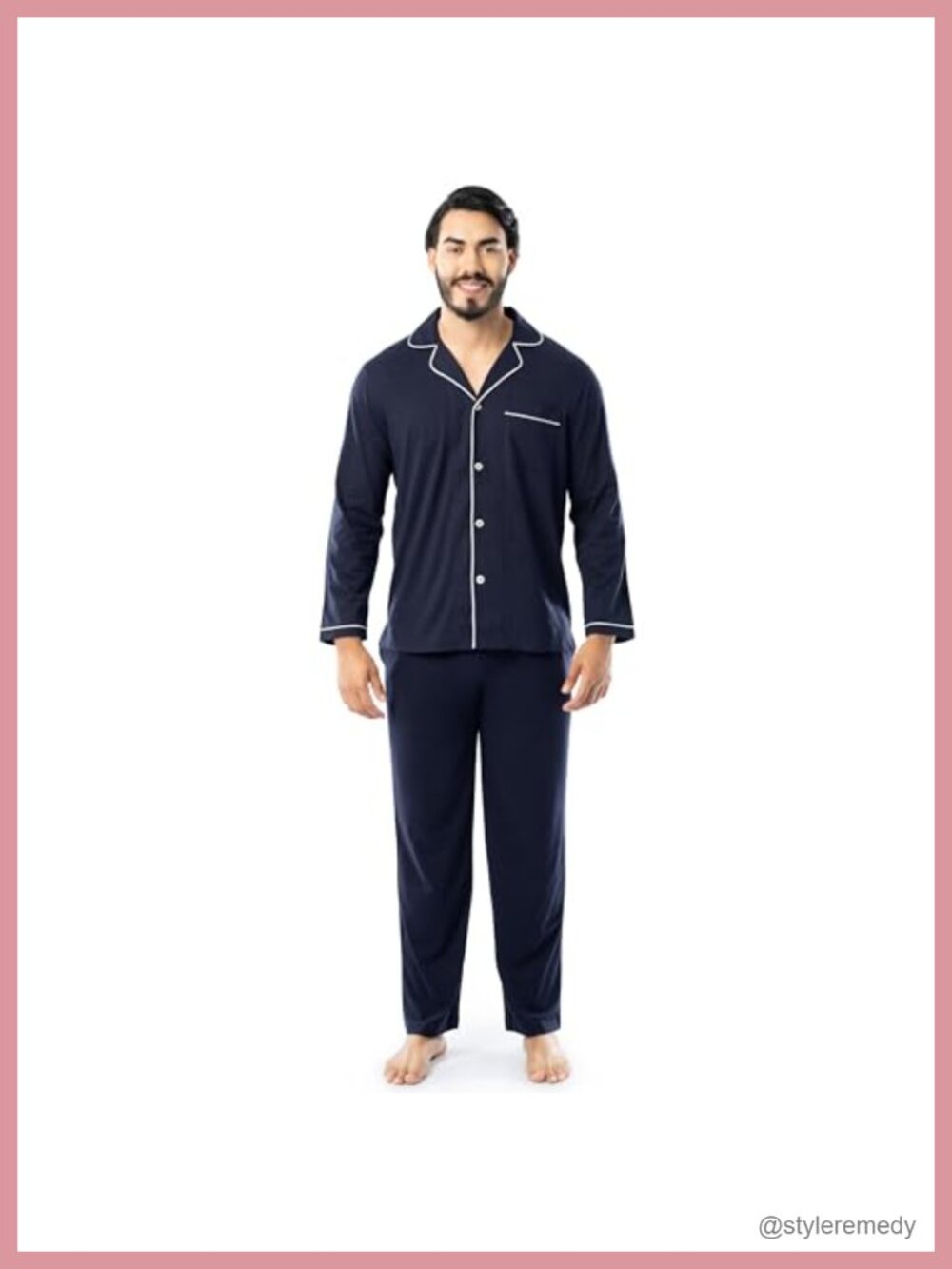 Men's Jersey Knit Short Sleeve Sleep Set Pajama Top & Fleece Pant